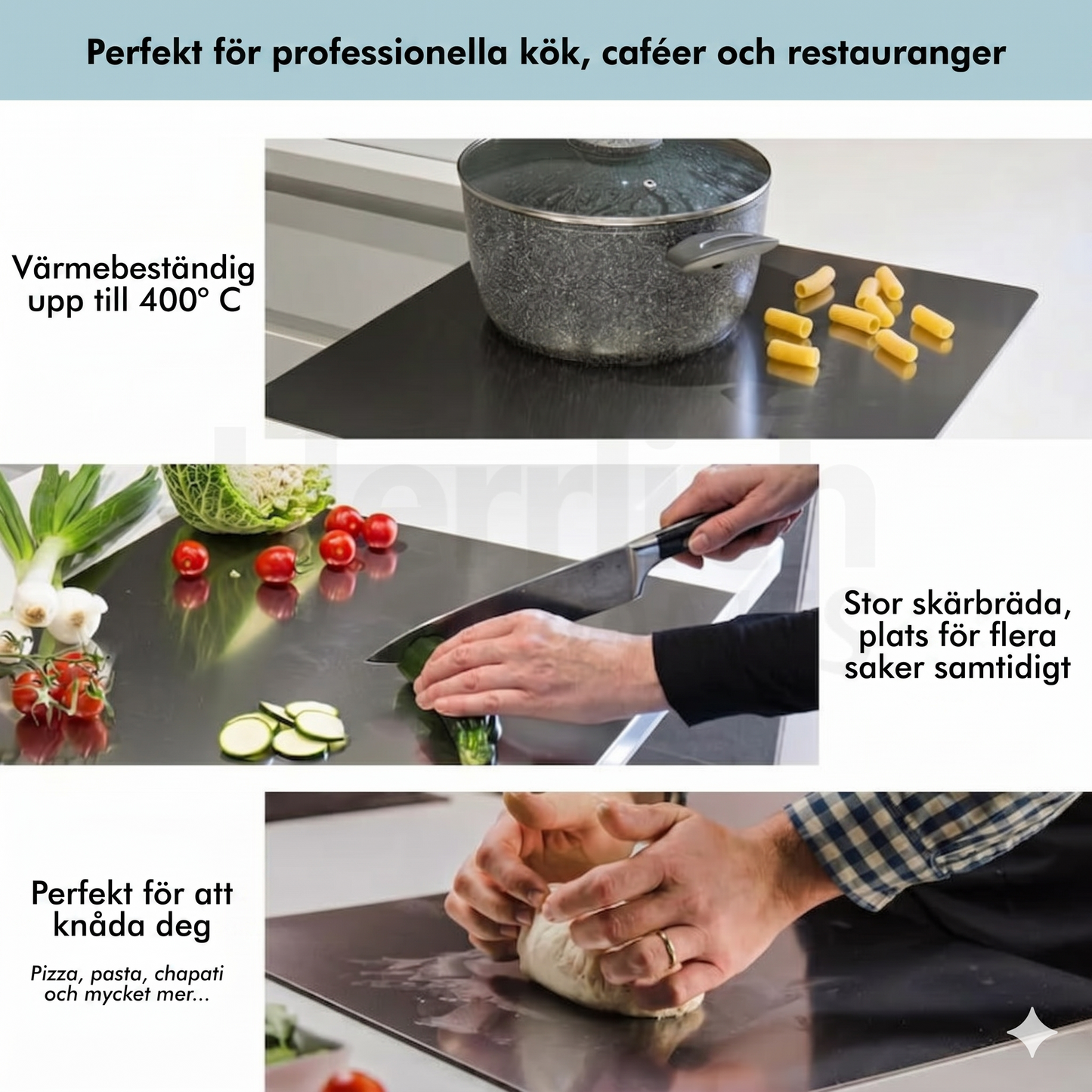 Skärbräda i rostfritt stål för köksbänken