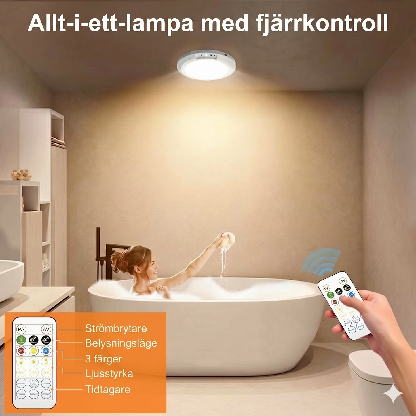 Uppladdningsbar taklampa med rörelsesensor – Trådlös inkl. fjärrkontroll