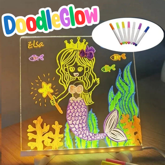 DoodleGlow™ magisk LED-ritplatta – lysande ritplatta för barn (med pennor och mallar)