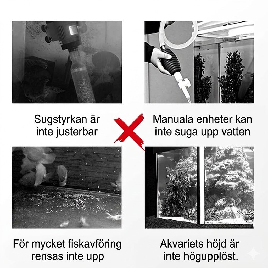 Elektrisk slamsugare och vattenbytare för akvarium – 3-i-1 bottenrengörare – med filtreringsfunktion