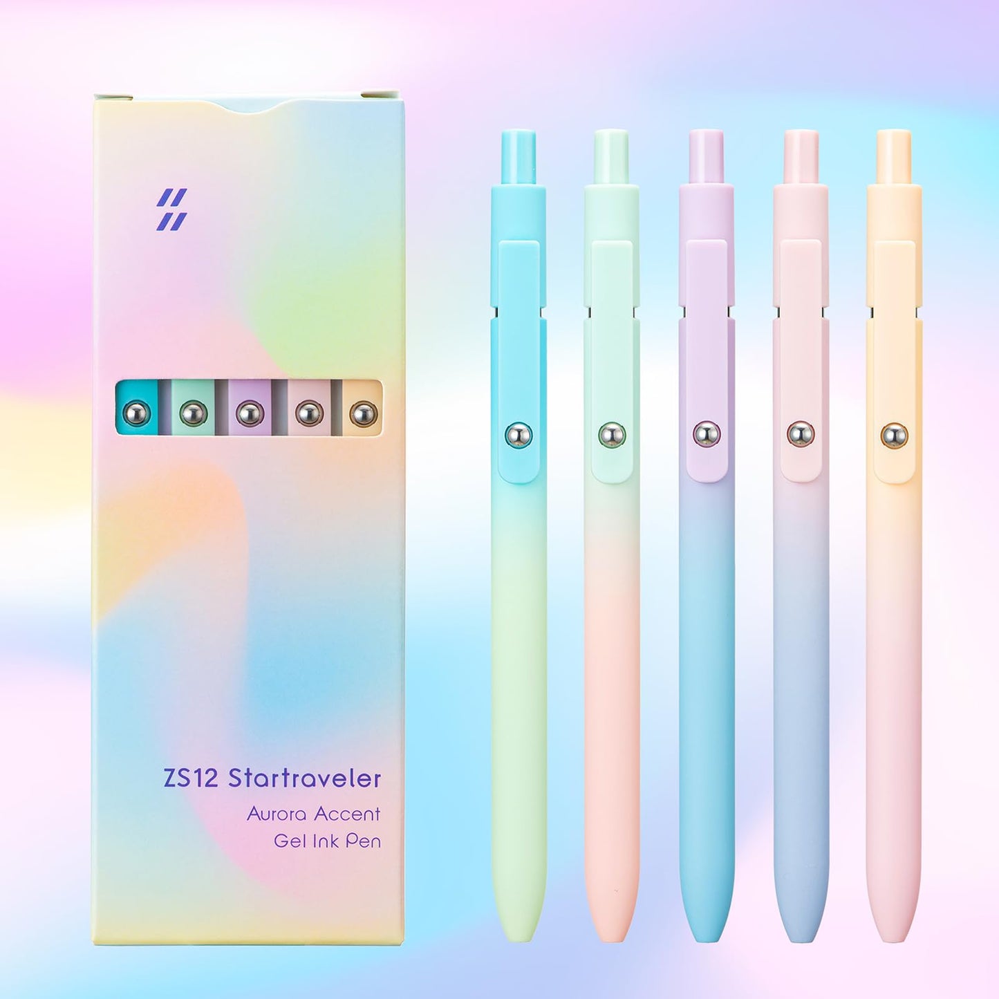 Lyxigt gelpennset (5-pack) – Elegant gradientdesign – 0,5 mm snabbtorkande bläck