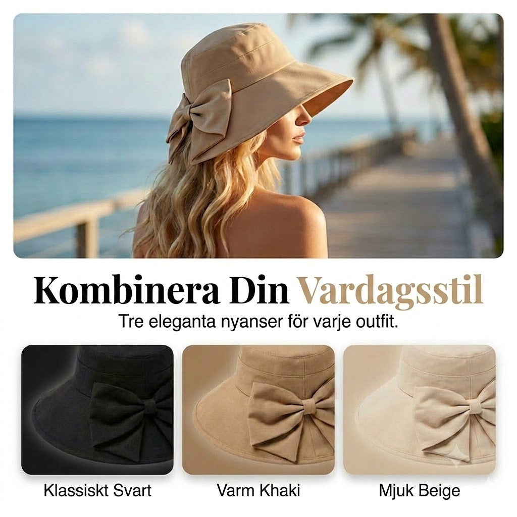 🎀 Bredbrättad solhatt med rosett för dam – vikbar