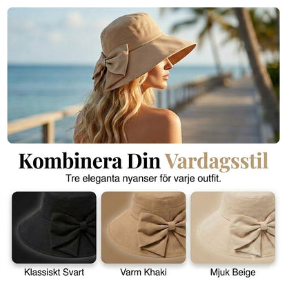 🎀 Bredbrättad solhatt med rosett för dam – vikbar
