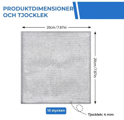 Återanvändbara silverfärgade rengöringsdukar i nät (10-pack) – kraftfull rengöring utan repor – för kastruller, glas och bänkskivor – snabbtorkande och hållbara
