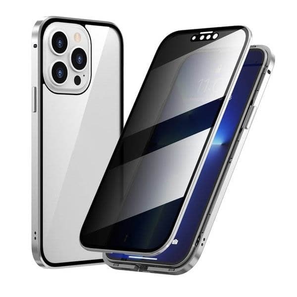 Magnetiskt integritetsskal för iPhone – 360° heltäckande skydd – Härdat integritetsglas – Dubbelsidigt stötskydd