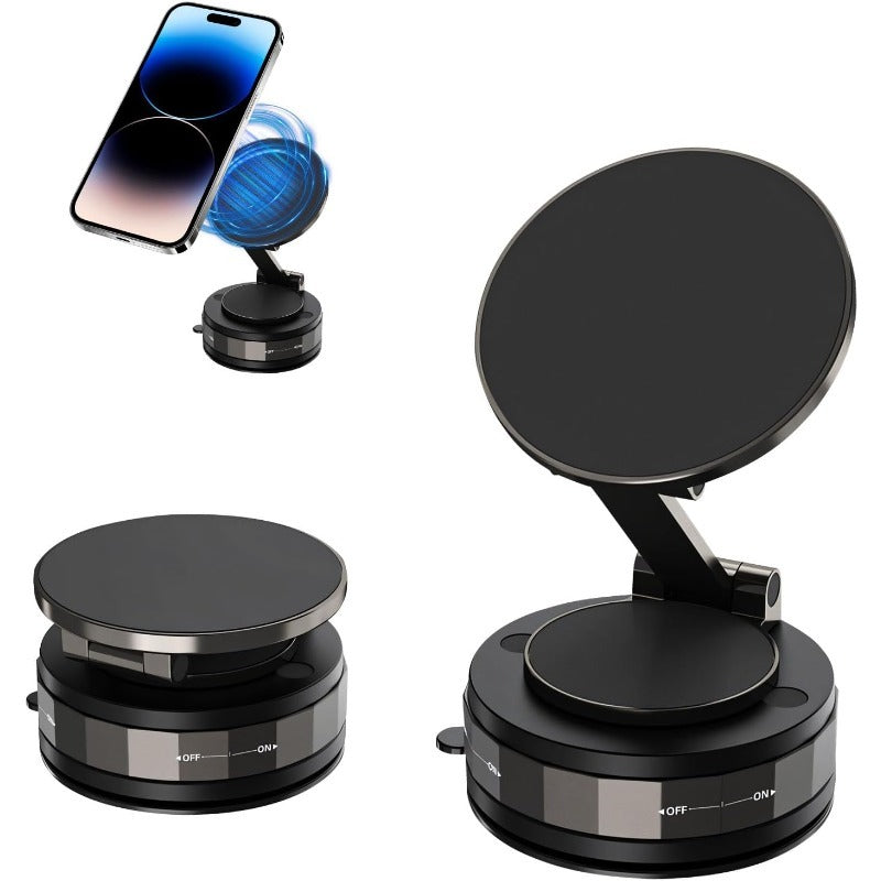 Magnetisk mobilhållare för bilen – vakuumsug + magnetfäste – 360° rotation – stabil montering på instrumentbräda och vindruta