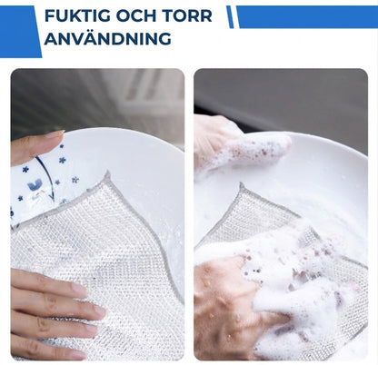 Återanvändbara silverfärgade rengöringsdukar i nät (10-pack) – kraftfull rengöring utan repor – för kastruller, glas och bänkskivor – snabbtorkande och hållbara