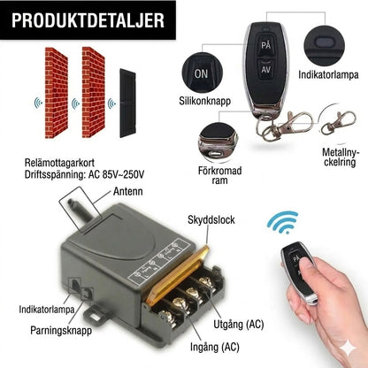 💥Trådlöst set med fjärrkontroll och mottagare – Universell – Plug & Play – Inga kablar⚡