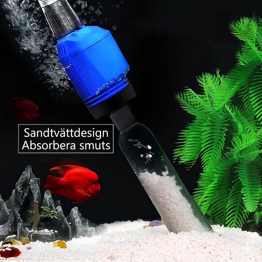 Elektrisk slamsugare och vattenbytare för akvarium – 3-i-1 bottenrengörare – med filtreringsfunktion