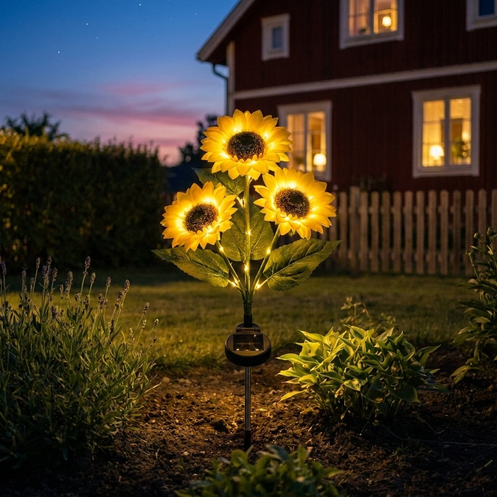 🌻 Solcellsdriven solros-trädgårdslampa – Ser ut som en riktig solros