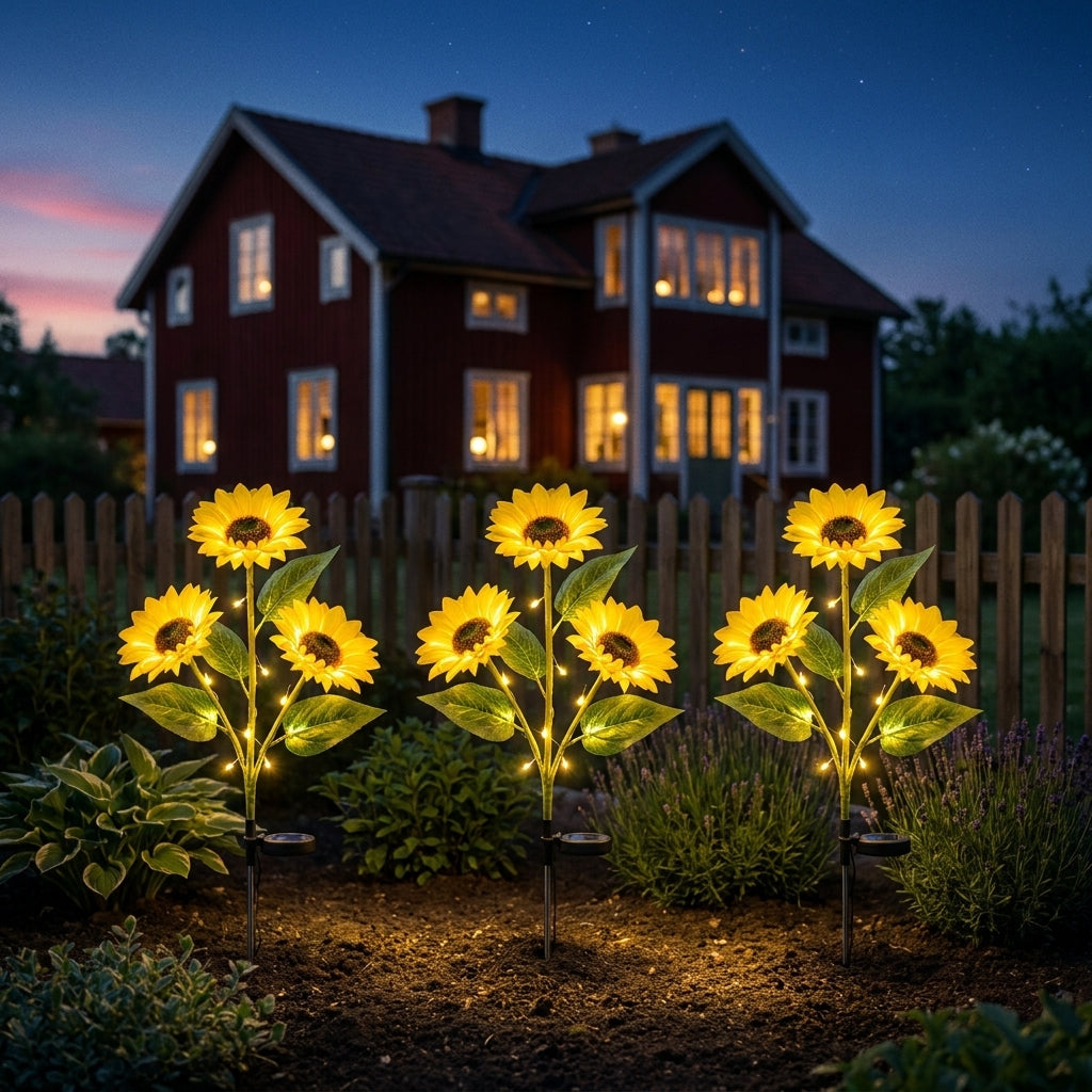 🌻 Solcellsdriven solros-trädgårdslampa – Ser ut som en riktig solros