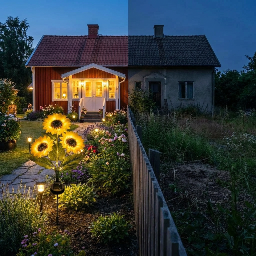 🌻 Solcellsdriven solros-trädgårdslampa – Ser ut som en riktig solros