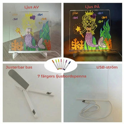 DoodleGlow™ magisk LED-ritplatta – lysande ritplatta för barn (med pennor och mallar)