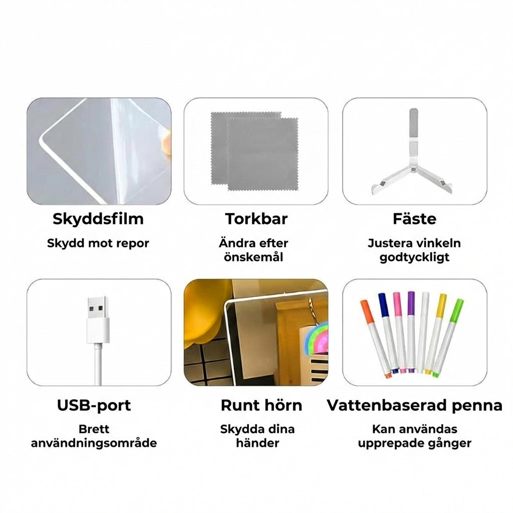 DoodleGlow™ magisk LED-ritplatta – lysande ritplatta för barn (med pennor och mallar)