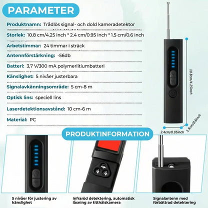 Detektor för dolda kameror, GPS-spårningsdetektor och RF-signal scanner