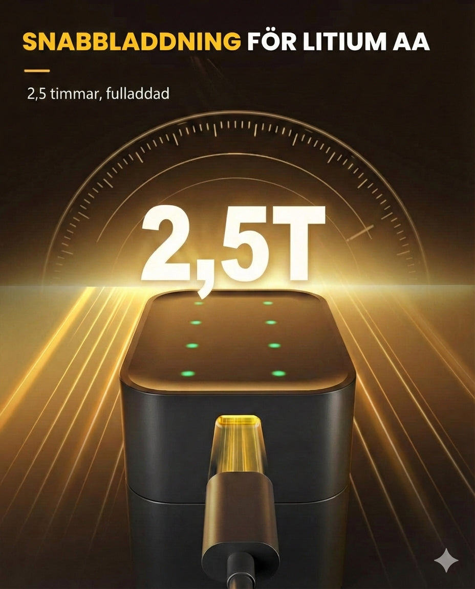 Batteriladdare med 8 uppladdningsbara AA-batterier – snabbladdare 2,5 timmar (för AA- och AAA-batterier)