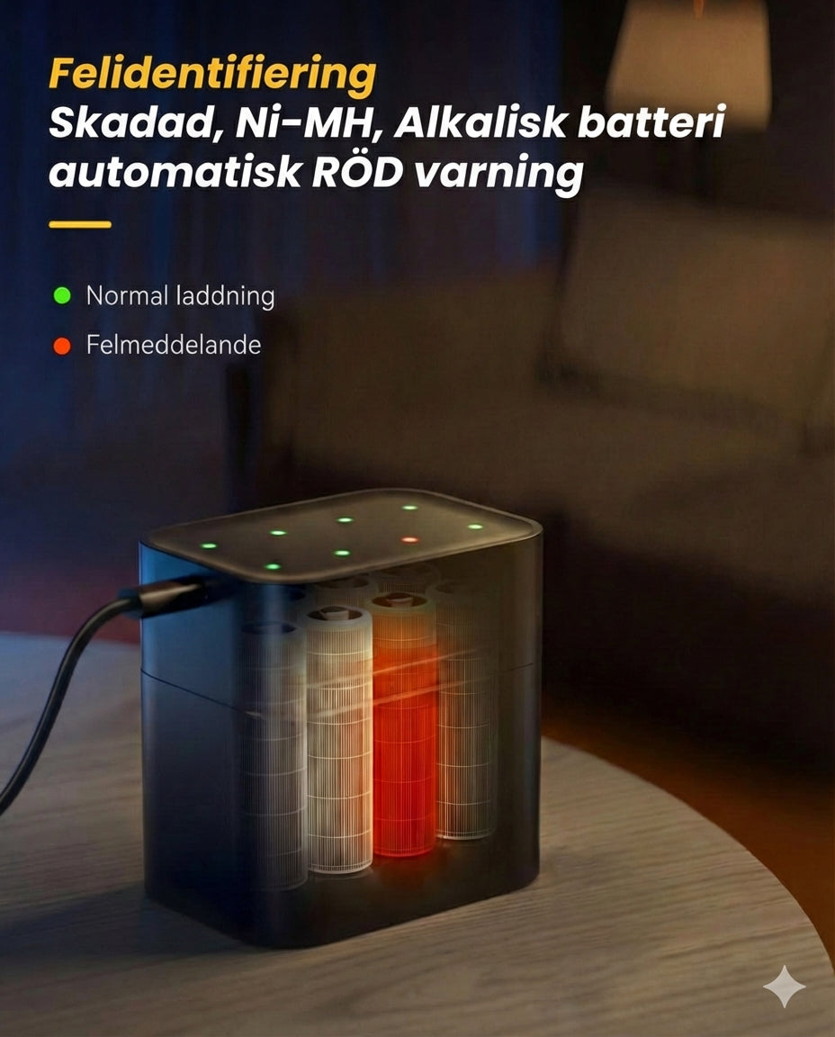 Batteriladdare med 8 uppladdningsbara AA-batterier – snabbladdare 2,5 timmar (för AA- och AAA-batterier)