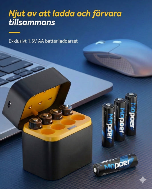 Batteriladdare med 8 uppladdningsbara AA-batterier – snabbladdare 2,5 timmar (för AA- och AAA-batterier)