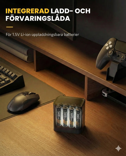 Batteriladdare med 8 uppladdningsbara AA-batterier – snabbladdare 2,5 timmar (för AA- och AAA-batterier)