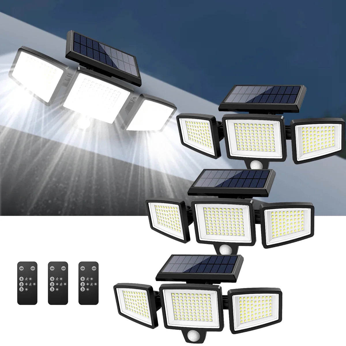 [200 LED-lampor] Solvägglampa med rörelsesensor – Solcellsbelysning för utomhusbruk – IP65 vattentät – 100% energibesparande