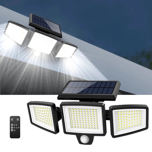 [200 LED-lampor] Solvägglampa med rörelsesensor – Solcellsbelysning för utomhusbruk – IP65 vattentät – 100% energibesparande