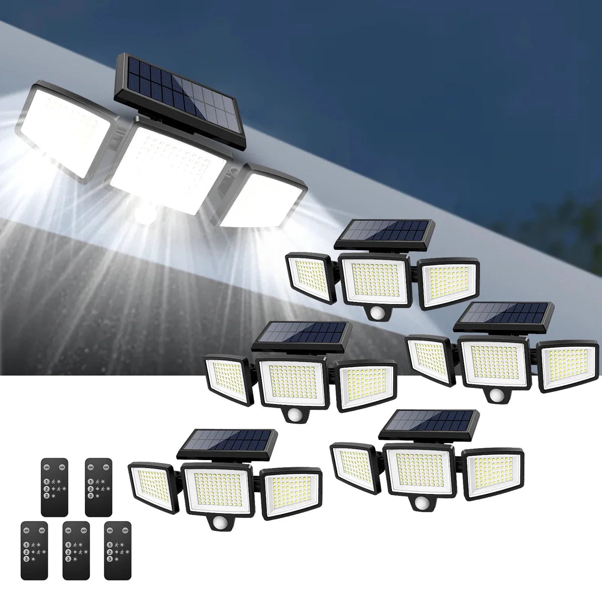 [200 LED-lampor] Solvägglampa med rörelsesensor – Solcellsbelysning för utomhusbruk – IP65 vattentät – 100% energibesparande