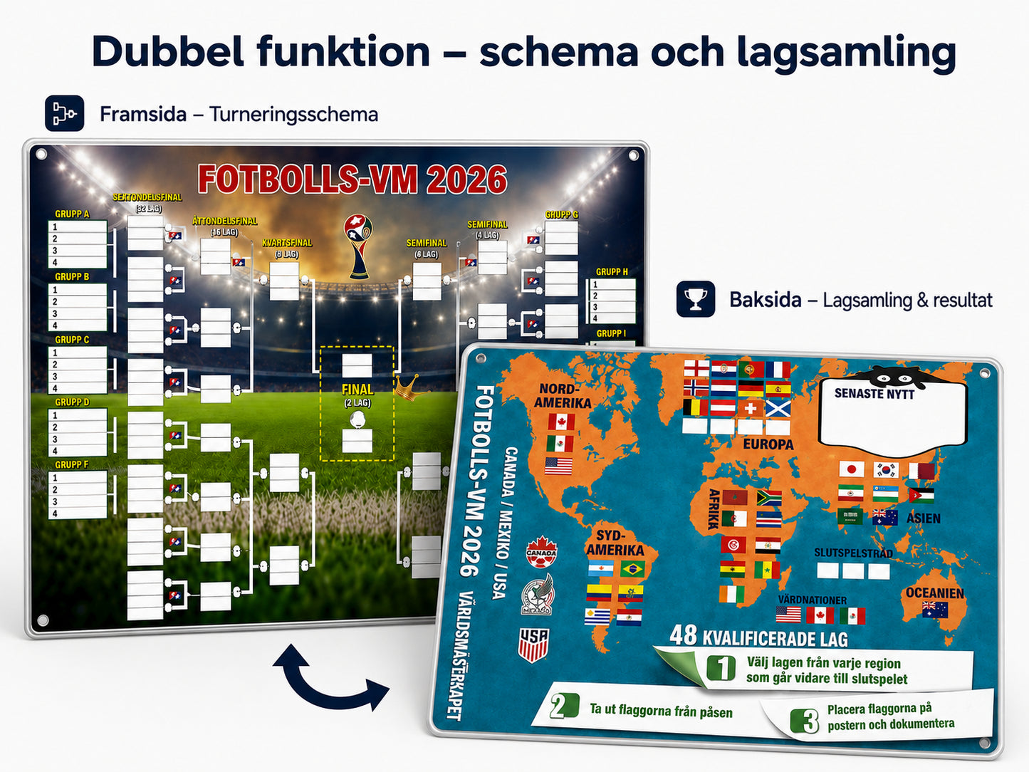Matchprogramsplakat för VM 2026 — fyll i tabellen, lägg dina spel, följ hela turneringen.
