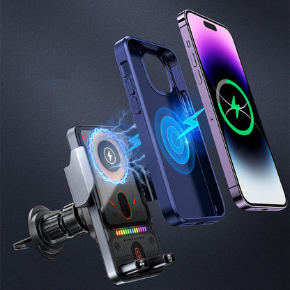 Smart bilhållare för mobil – 15W snabb trådlös laddare – automatisk klämfunktion och rotation – universell