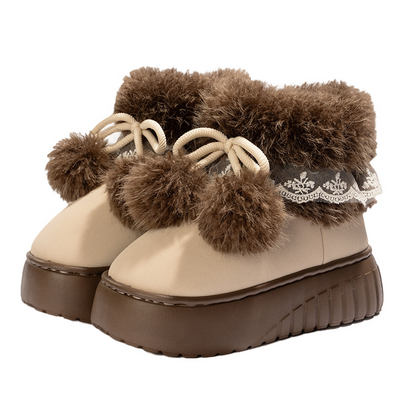 Warme Platform Pantoffels met Pompons