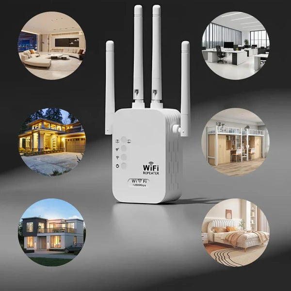 WiFi-signalförstärkare 1200Mbps – dubbelband repeater (5GHz och 2.4 GHz) – med Ethernet-port och WPS