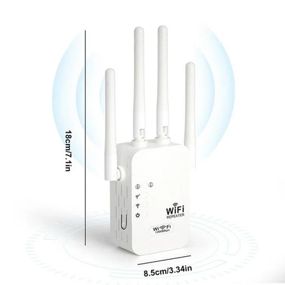 WiFi-signalförstärkare 1200Mbps – dubbelband repeater (5GHz och 2.4 GHz) – med Ethernet-port och WPS