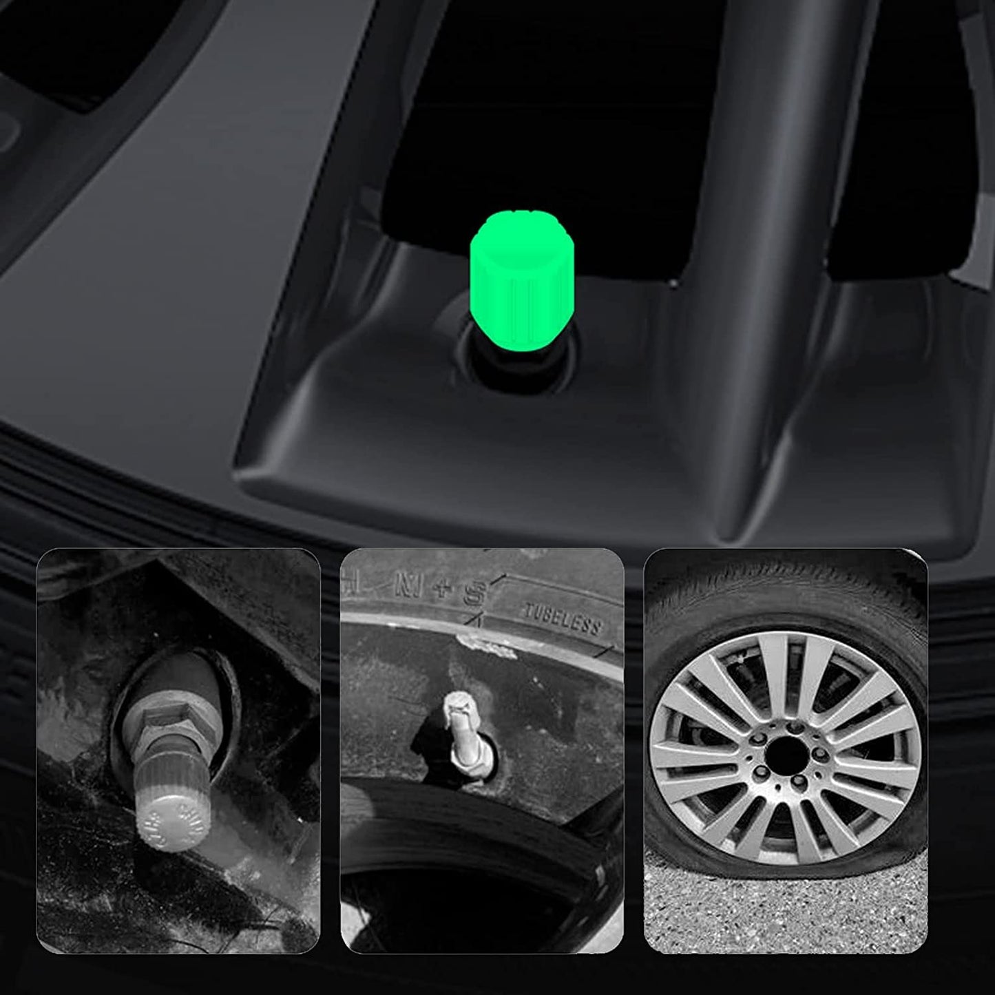 Självlysande ventillock – Lysande – Passar cyklar, bilar och motorcyklar