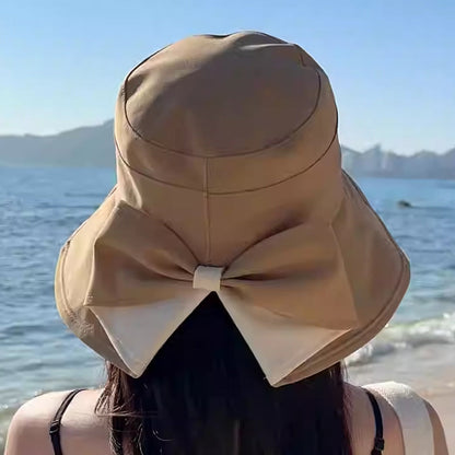 🎀 Bredbrättad solhatt med rosett för dam – vikbar
