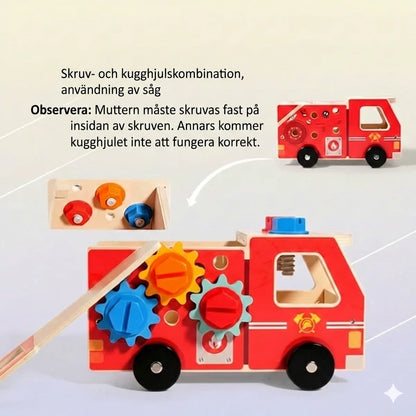 Träbyggsats brandbil – monteringsleksak med verktyg (lärorik och miljövänlig)