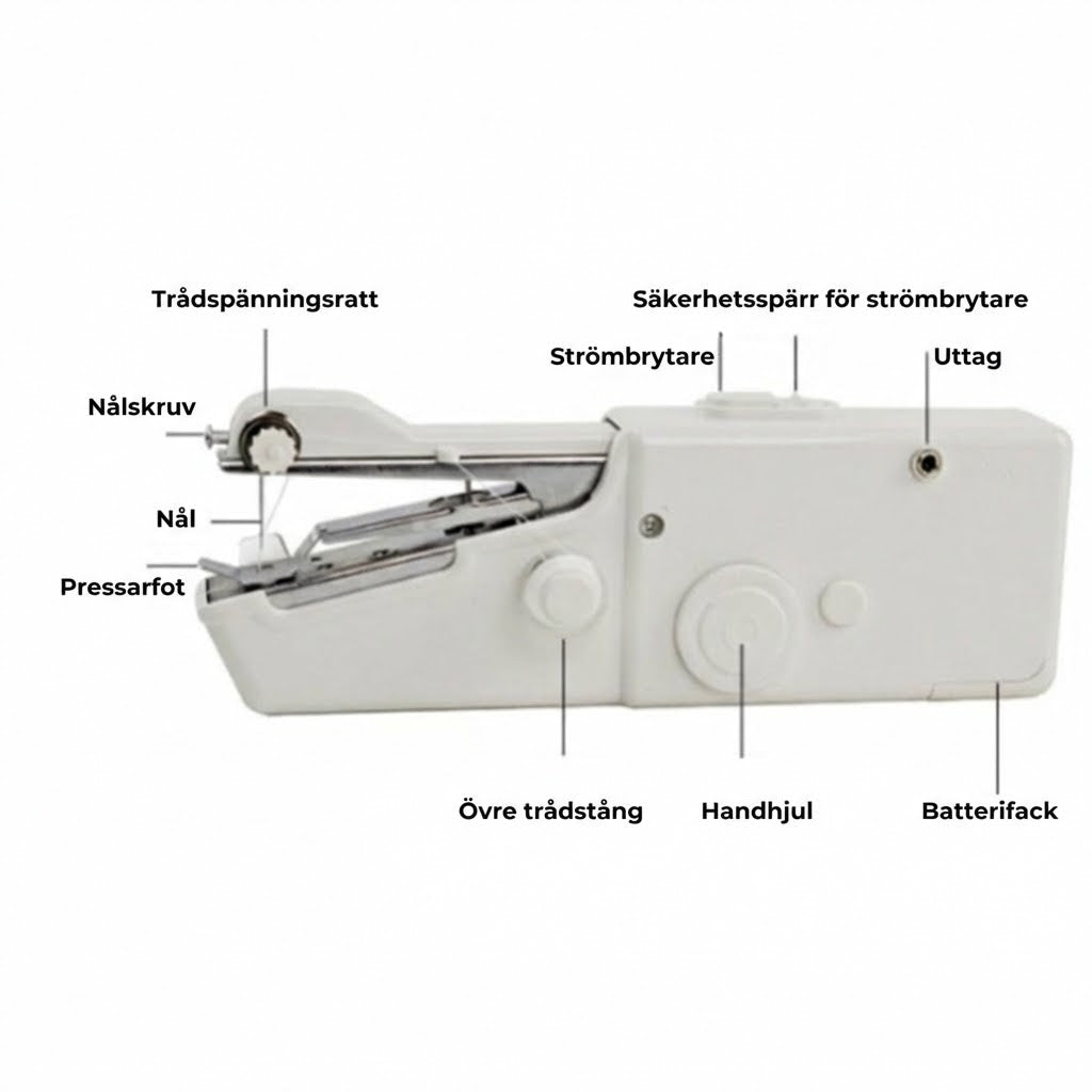 Mini handhållen symaskin – sladdlös och portabel – snabba reparationer – med tillbehör – vit