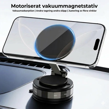 Magnetisk mobilhållare för bilen – vakuumsug + magnetfäste – 360° rotation – stabil montering på instrumentbräda och vindruta