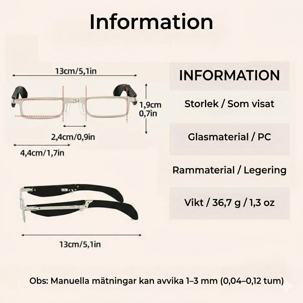 Hopfällbara läs-/datorglasögon – blåljusfilter – hopfällbara (med etui)