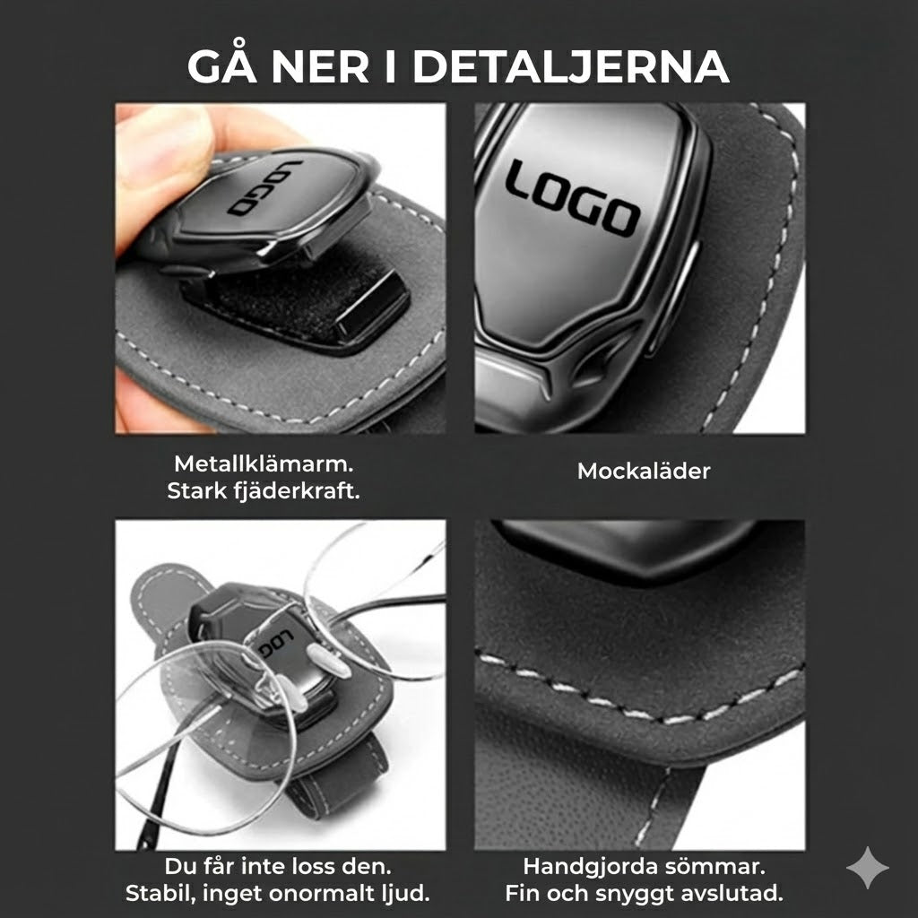 Glasögonhållare för bilens solskydd (med logotyp)