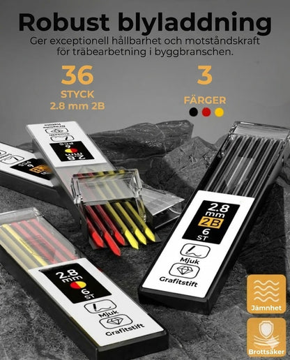 Professionellt markeringsset – 3 snickarpenna – Med färgade reservstift – Ett måste i verktygslådan