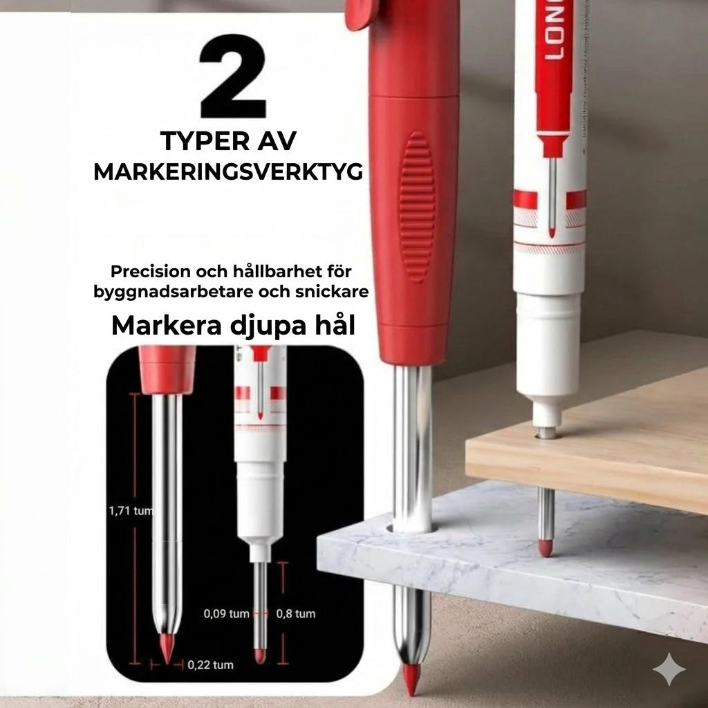 Professionellt markeringsset – 3 snickarpenna – Med färgade reservstift – Ett måste i verktygslådan