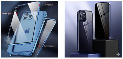 Magnetiskt integritetsskal för iPhone – 360° heltäckande skydd – Härdat integritetsglas – Dubbelsidigt stötskydd