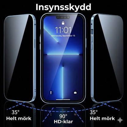 Magnetiskt integritetsskal för iPhone – 360° heltäckande skydd – Härdat integritetsglas – Dubbelsidigt stötskydd