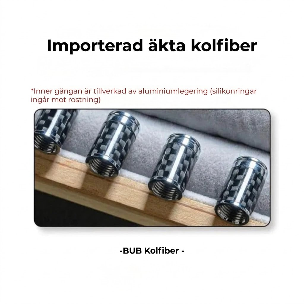 Lyxigt ventilkåpsset i kolfiberstil – Kolfiberlook – Universellt för bil, motorcykel och cykel – Sportigt skydd för hjulen – [4-pack]