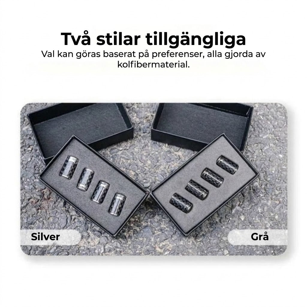 Lyxigt ventilkåpsset i kolfiberstil – Kolfiberlook – Universellt för bil, motorcykel och cykel – Sportigt skydd för hjulen – [4-pack]