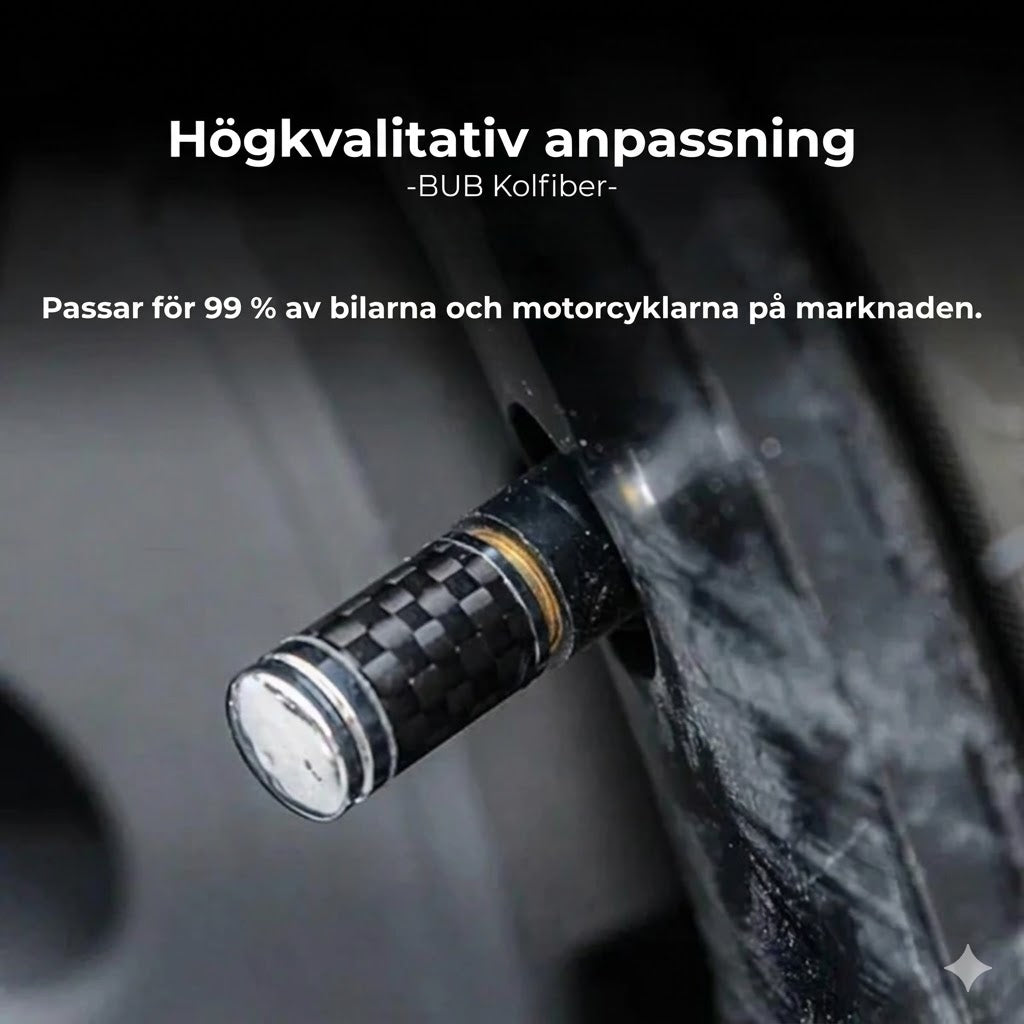 Lyxigt ventilkåpsset i kolfiberstil – Kolfiberlook – Universellt för bil, motorcykel och cykel – Sportigt skydd för hjulen – [4-pack]