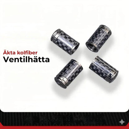 Lyxigt ventilkåpsset i kolfiberstil – Kolfiberlook – Universellt för bil, motorcykel och cykel – Sportigt skydd för hjulen – [4-pack]