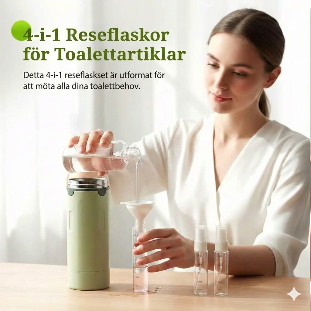 4-i-1 reseflaskset – portabla, läckagesäkra silikonflaskor