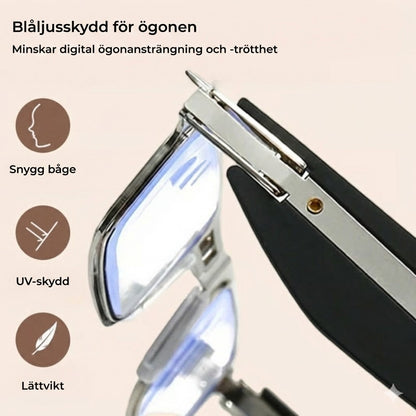Hopfällbara läs-/datorglasögon – blåljusfilter – hopfällbara (med etui)
