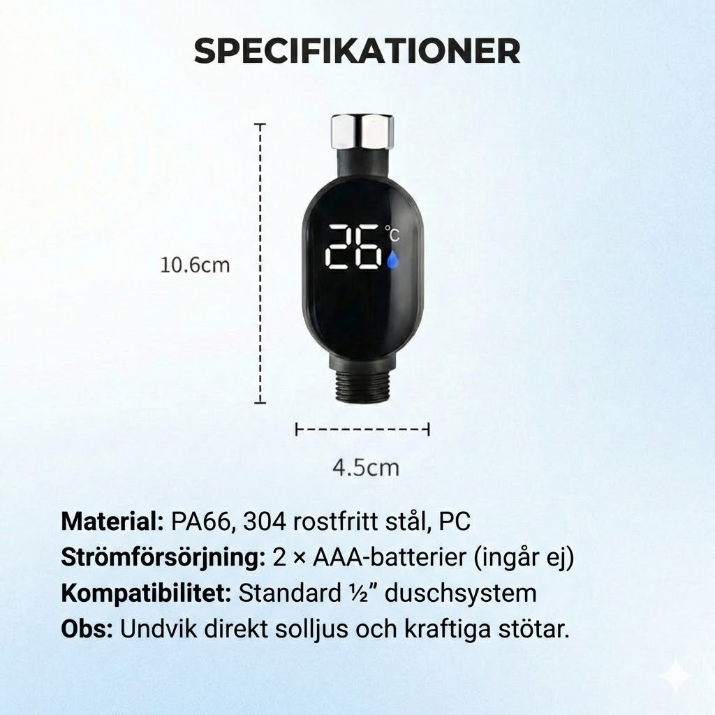 Digital duschtermometer – batterifri LED-vattentermometer (säker för bebisar och barn)