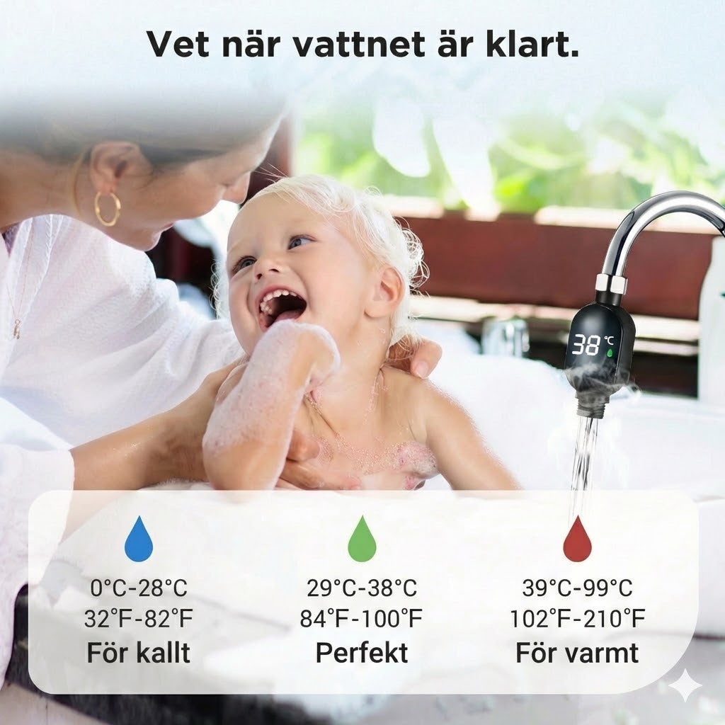 Digital duschtermometer – batterifri LED-vattentermometer (säker för bebisar och barn)
